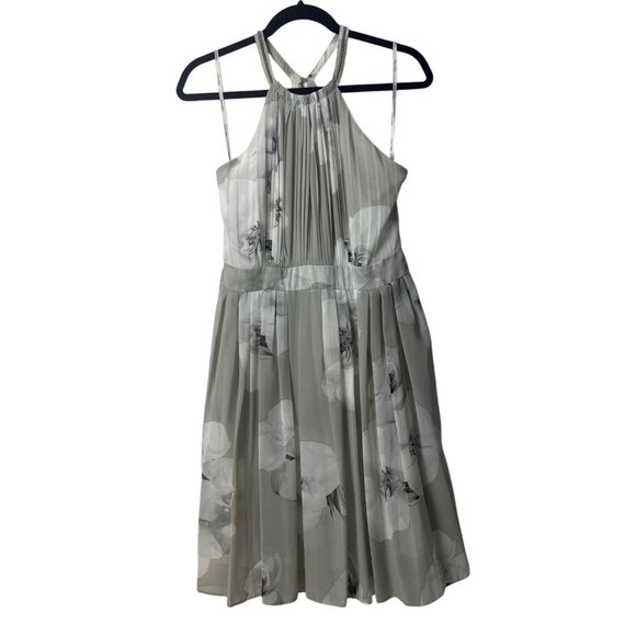 Calvin Klein Womens Floral Halter Neck Chiffon Dress Size 8 Light Gray & White - Picture 1 of 5